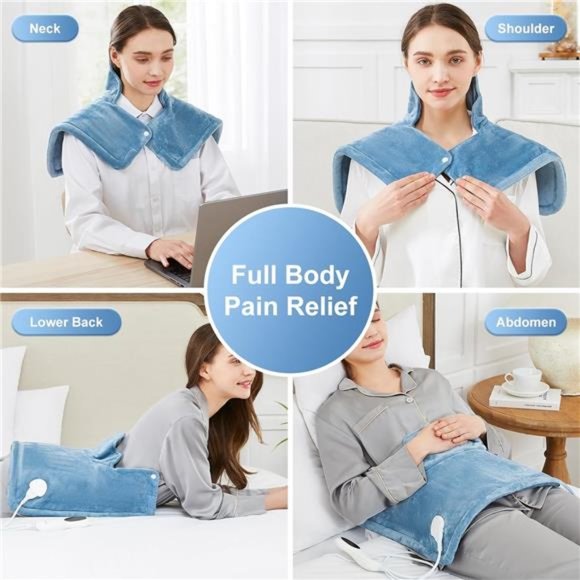 Large Neck Heating Pad with 10 Heat Settings ｜ 6 Timer Settings Auto Off（Blue） - Picture 4 of 6